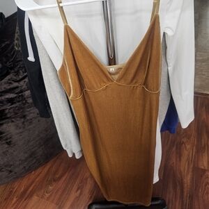 Elegant Yellow Mustard Suede Slip Dress